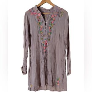 Johnny Was Light Lavender Long sleeve Embroidered Top Tunic, S